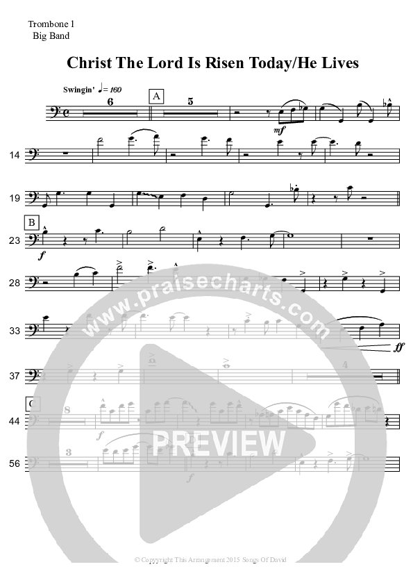 Christ The Lord Is Risen Today/He Lives (Instrumental) Trombone 1 (David Arivett)
