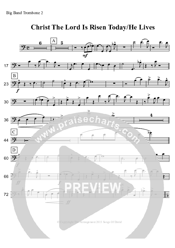 Christ The Lord Is Risen Today/He Lives (Instrumental) Trombone 2 (David Arivett)