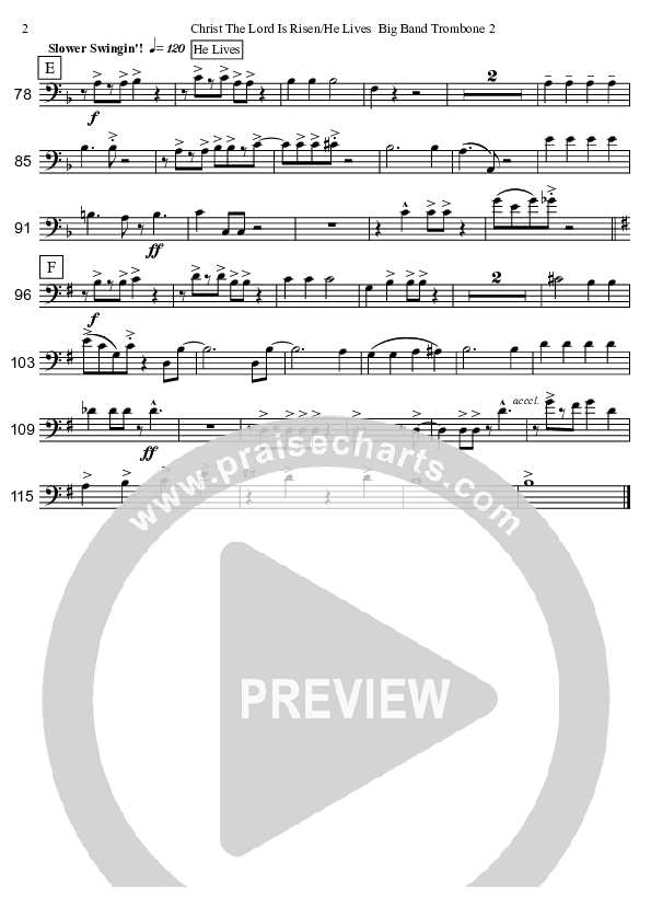 Christ The Lord Is Risen Today/He Lives (Instrumental) Trombone 2 (David Arivett)