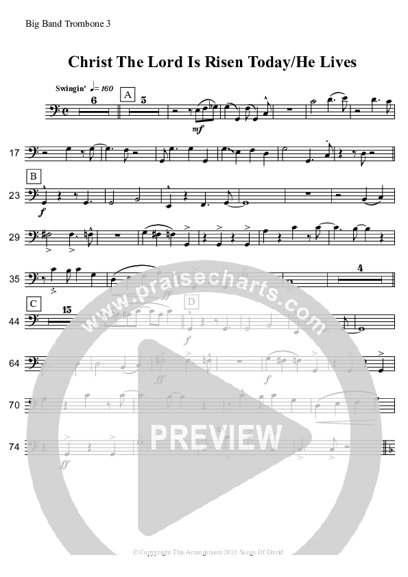 Christ The Lord Is Risen Today/He Lives (Instrumental) Trombone 3 (David Arivett)