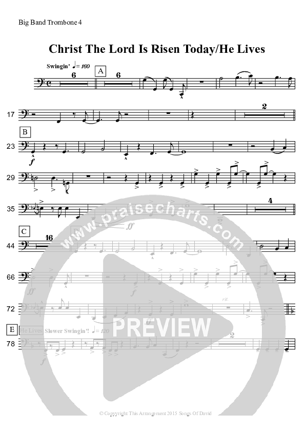Christ The Lord Is Risen Today/He Lives (Instrumental) Trombone 4 (David Arivett)