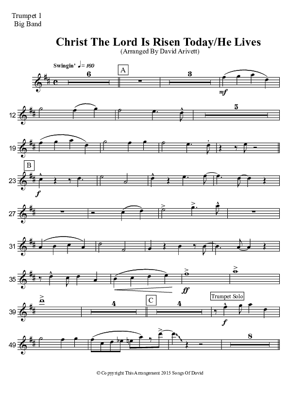 Christ The Lord Is Risen Today/He Lives (Instrumental) Trumpet 1 (David Arivett)