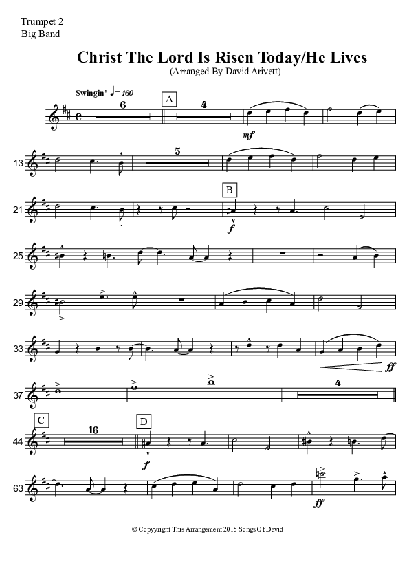 Christ The Lord Is Risen Today/He Lives (Instrumental) Trumpet 2 (David Arivett)