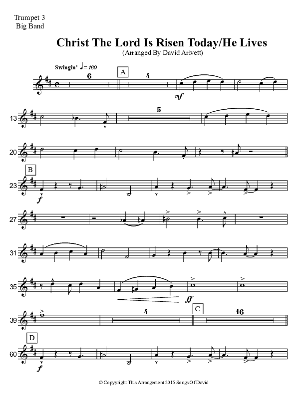 Christ The Lord Is Risen Today/He Lives (Instrumental) Trumpet 3 (David Arivett)
