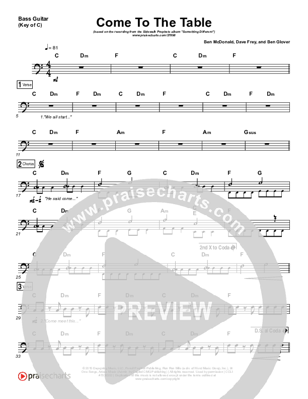 Come To The Table Bass Guitar (Sidewalk Prophets)