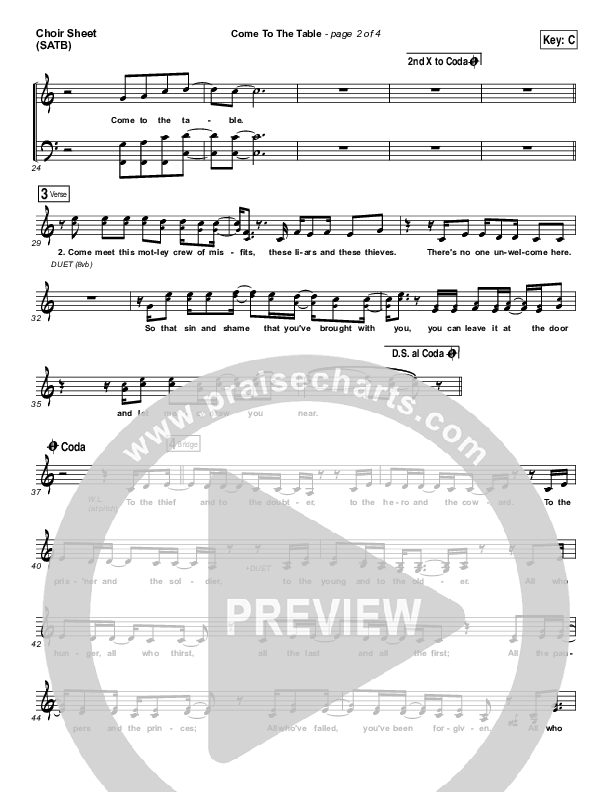 Come To The Table Choir Sheet (SATB) (Sidewalk Prophets)
