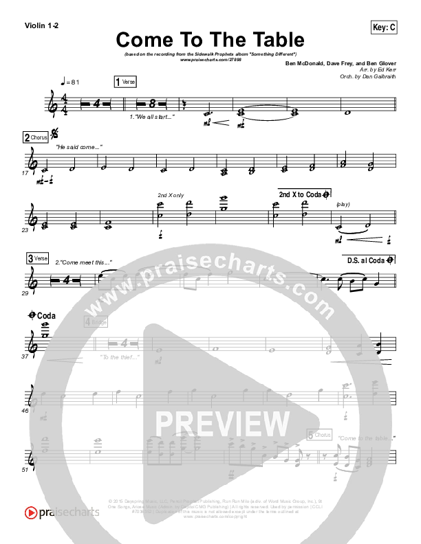 Come To The Table Violin 1/2 (Sidewalk Prophets)