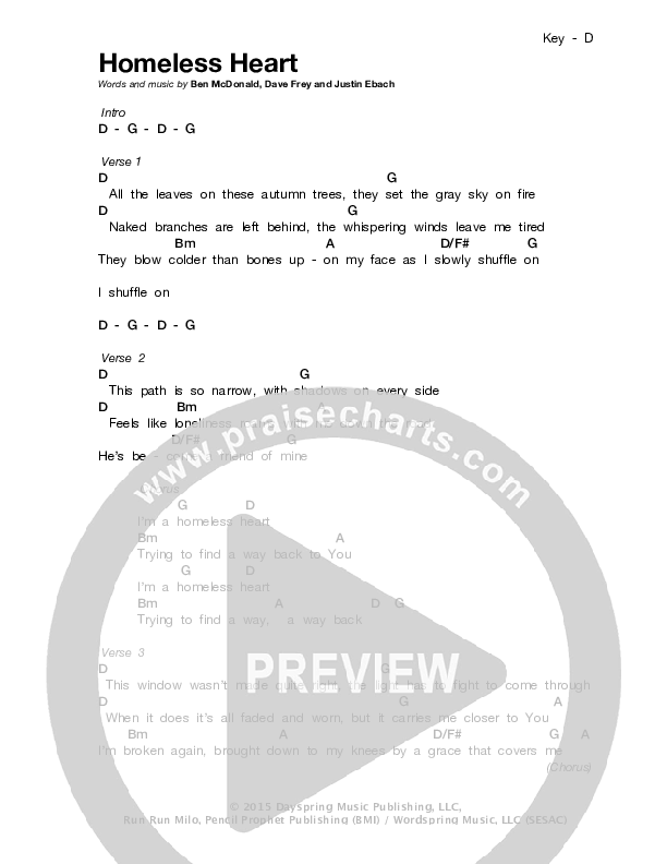 Homeless Heart Chords & Lyrics (Sidewalk Prophets)