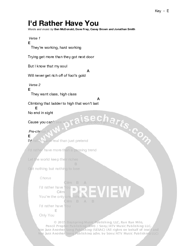 I'd Rather Have You Chords & Lyrics (Sidewalk Prophets)