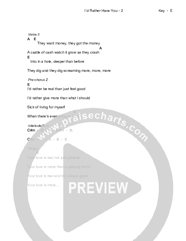 I'd Rather Have You Chords & Lyrics (Sidewalk Prophets)