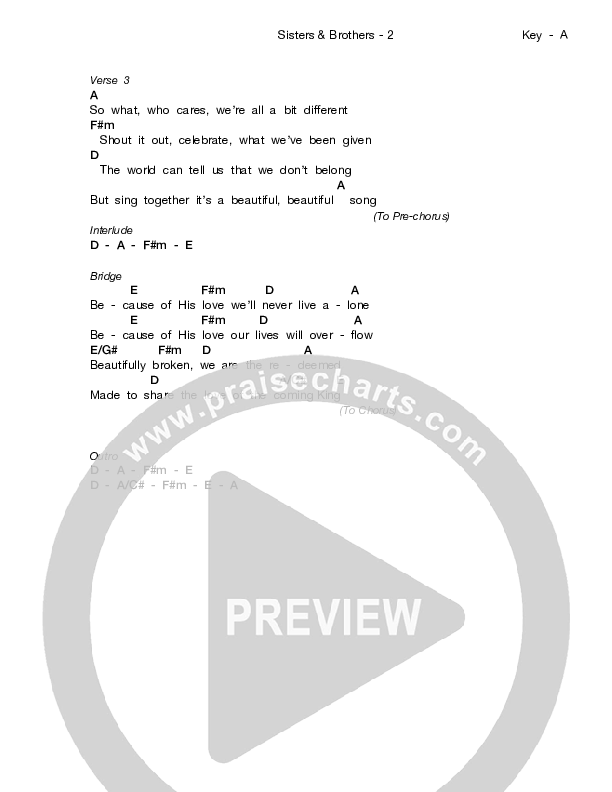 Sisters And Brothers Chords & Lyrics (Sidewalk Prophets)