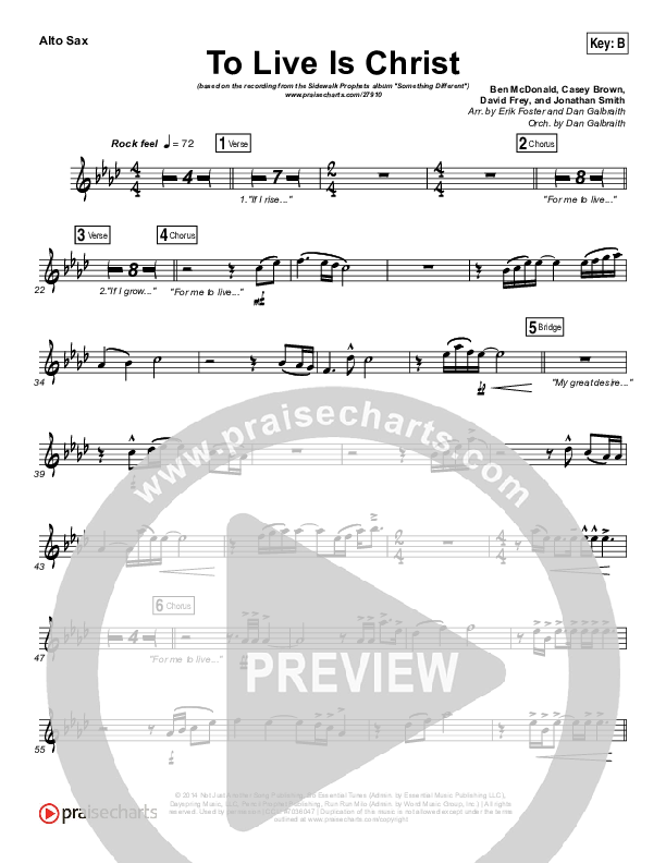 To Live Is Christ Alto Sax (Sidewalk Prophets)