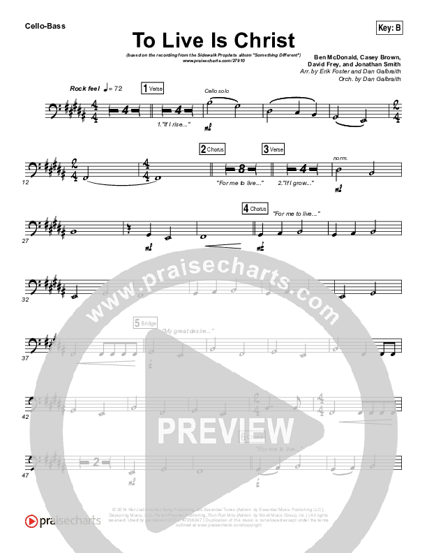 To Live Is Christ Cello/Bass (Sidewalk Prophets)