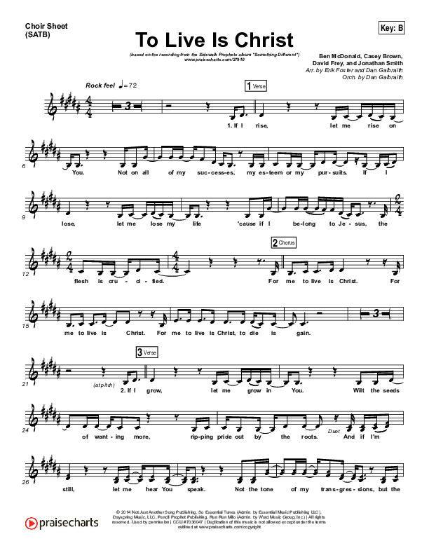 To Live Is Christ Choir Sheet (SATB) (Sidewalk Prophets)