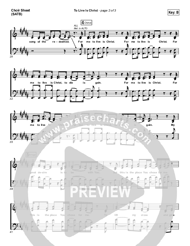 To Live Is Christ Choir Sheet (SATB) (Sidewalk Prophets)