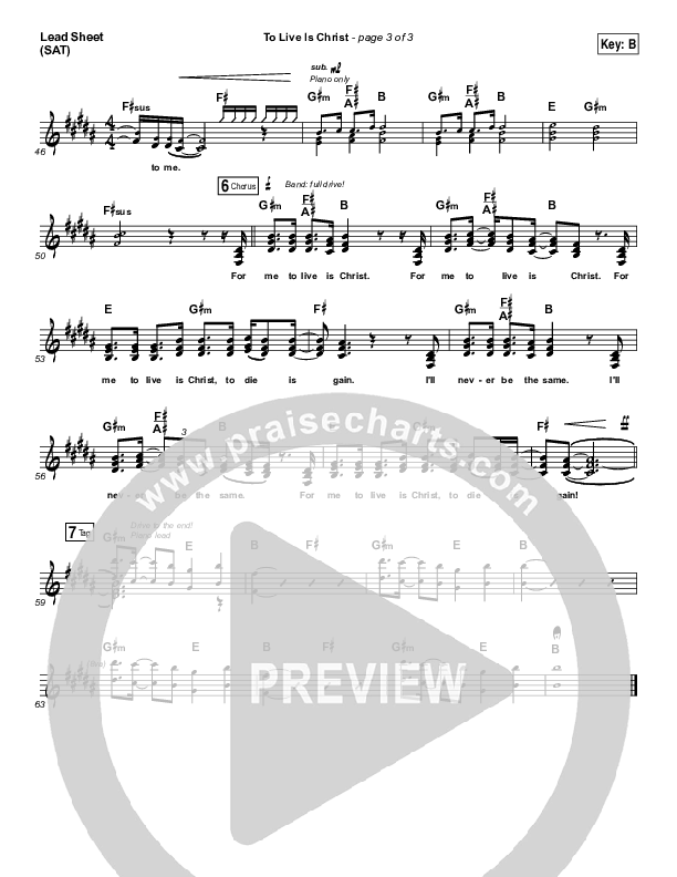 To Live Is Christ Lead Sheet (SAT) (Sidewalk Prophets)