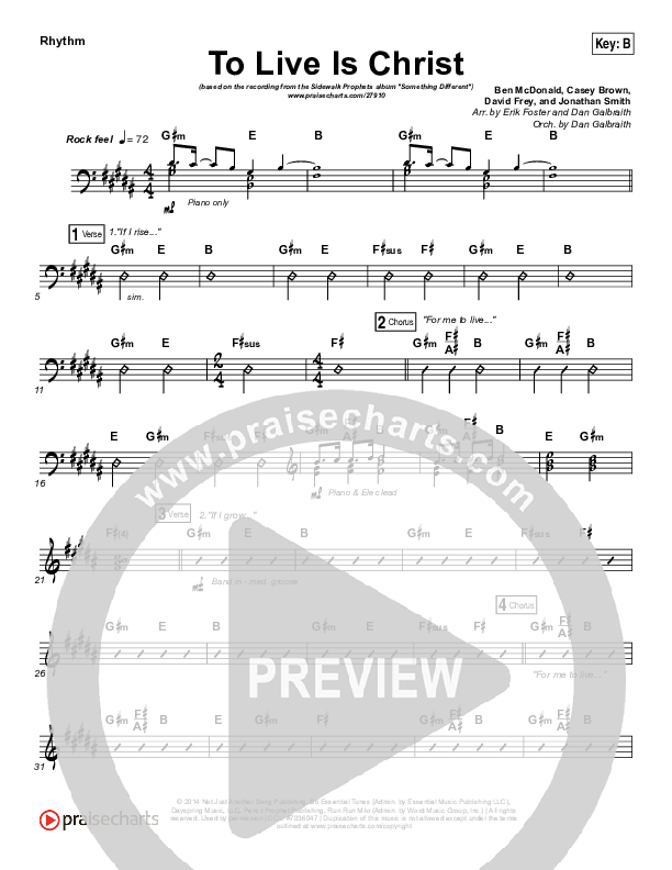 To Live Is Christ Rhythm Chart (Sidewalk Prophets)
