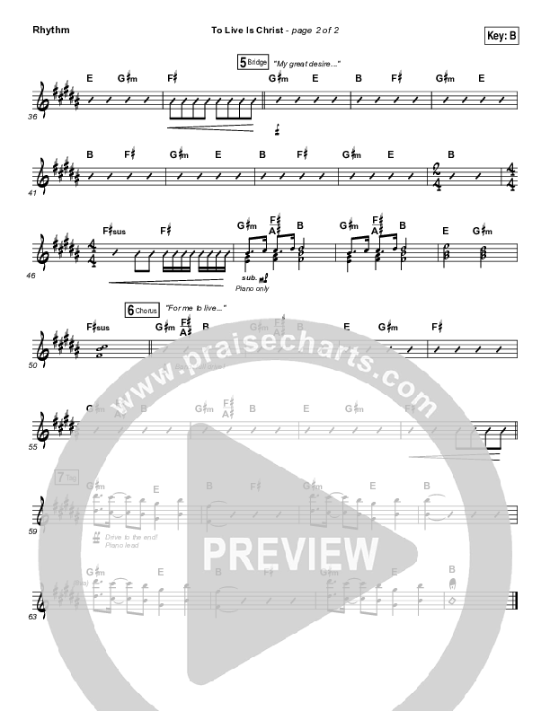 To Live Is Christ Rhythm Chart (Sidewalk Prophets)