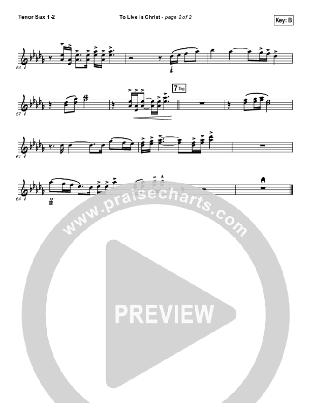 To Live Is Christ Tenor Sax 1/2 (Sidewalk Prophets)