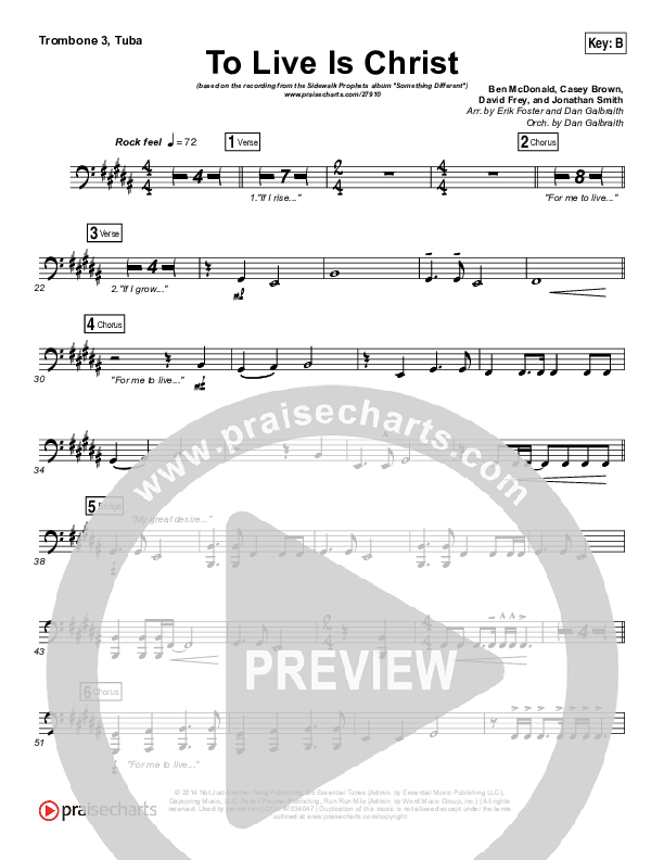 To Live Is Christ Trombone 3/Tuba (Sidewalk Prophets)