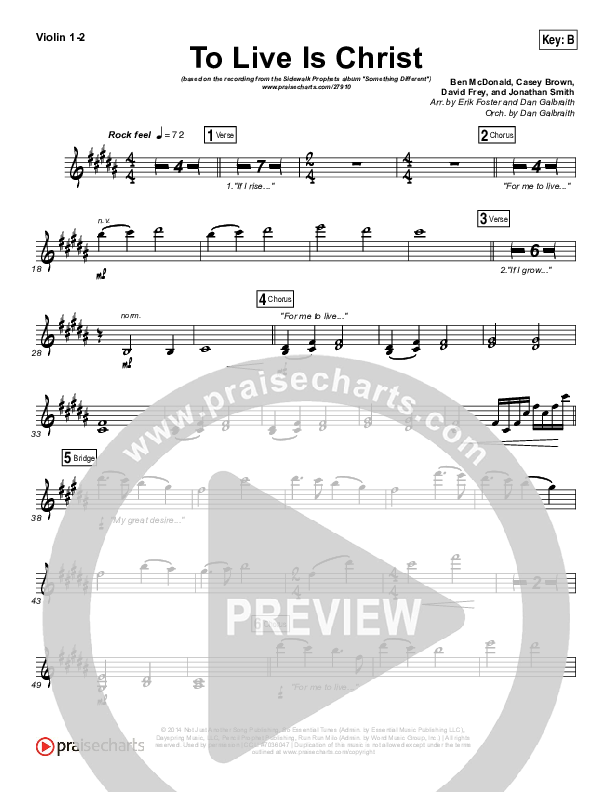 To Live Is Christ Violin 1/2 (Sidewalk Prophets)