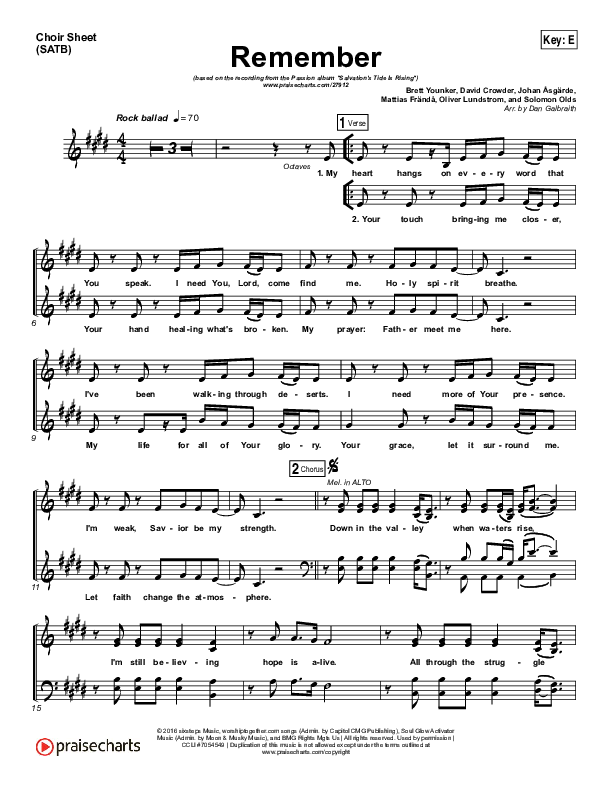 Remember Choir Vocals (SATB) (Brett Younker / Melodie Malone / Passion)
