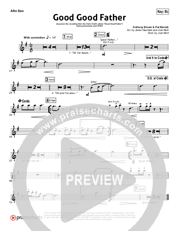 Good Good Father (Choral Anthem SATB) Alto Sax (Housefires / NextGen Worship / Arr. Richard Kingsmore)