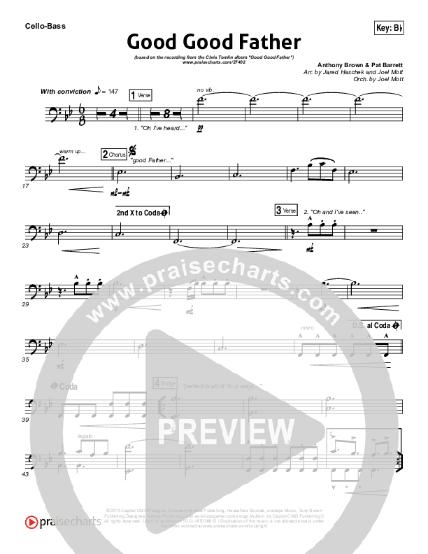 Good Good Father (Choral Anthem SATB) Cello/Bass (Housefires / NextGen Worship / Arr. Richard Kingsmore)