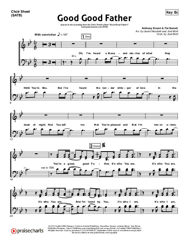 Good Good Father (Choral Anthem SATB) Choir Vocals (SATB) (Housefires / NextGen Worship / Arr. Richard Kingsmore)