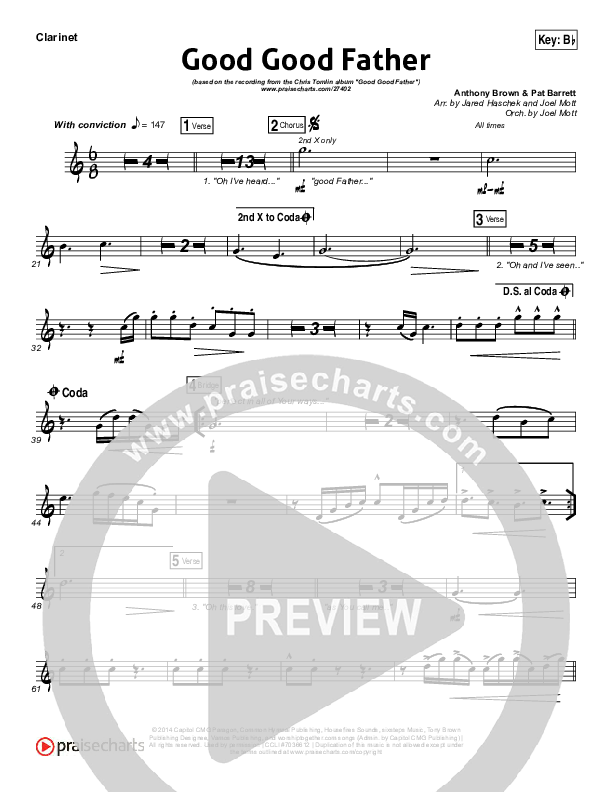 Good Good Father (Choral Anthem SATB) Clarinet (Housefires / NextGen Worship / Arr. Richard Kingsmore)