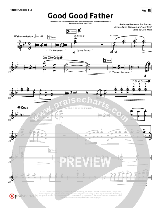 Good Good Father (Choral Anthem SATB) Flute/Oboe 1/2/3 (Housefires / NextGen Worship / Arr. Richard Kingsmore)