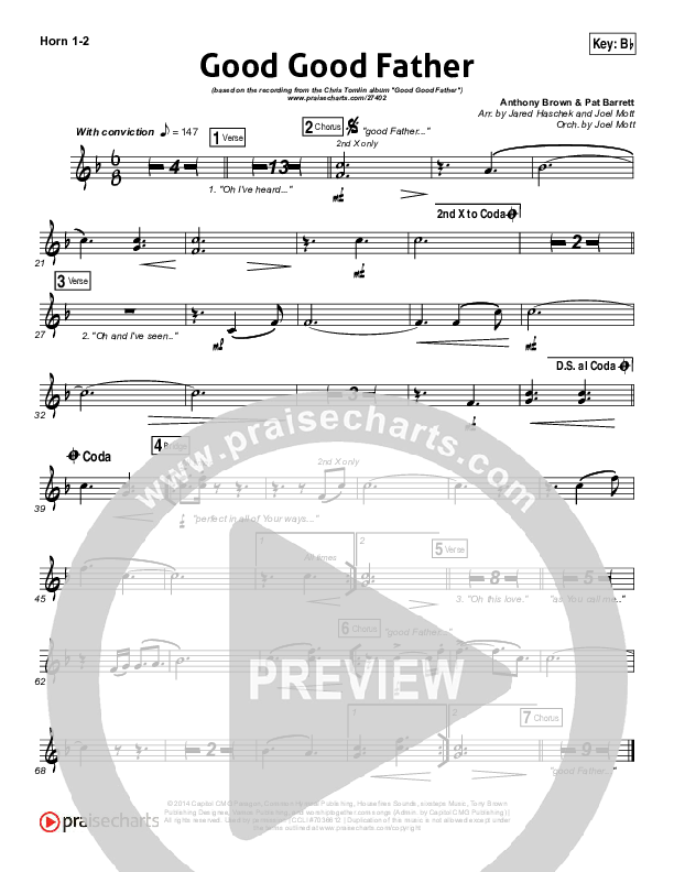Good Good Father (Choral Anthem SATB) French Horn 1/2 (Housefires / NextGen Worship / Arr. Richard Kingsmore)