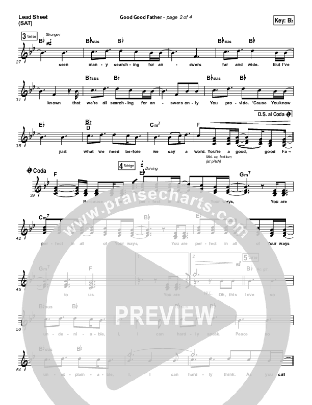 Good Good Father (Choral Anthem SATB) Lead Sheet (SAT) (Housefires / NextGen Worship / Arr. Richard Kingsmore)