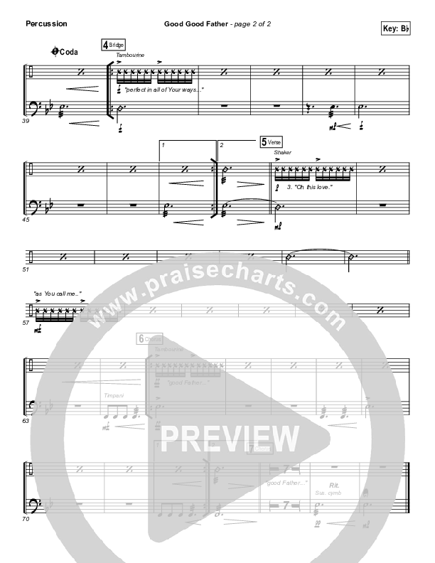 Good Good Father (Choral Anthem SATB) Percussion (Housefires / NextGen Worship / Arr. Richard Kingsmore)