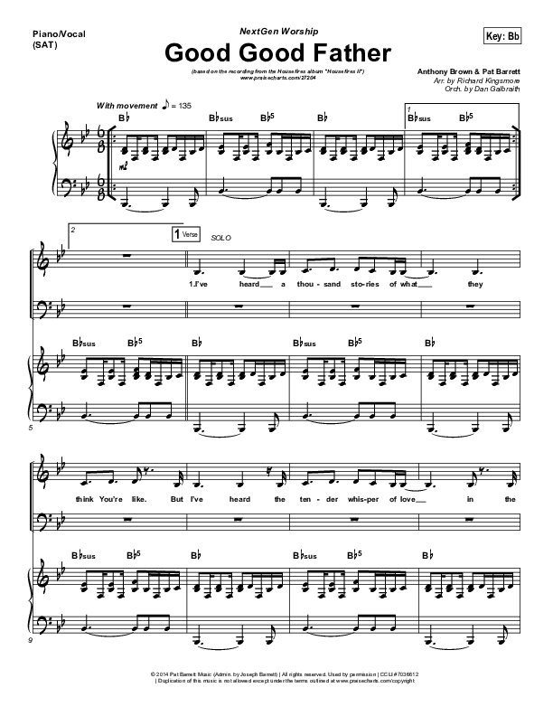Good Good Father (Choral Anthem SATB) Piano/Vocal (SATB) (Housefires / NextGen Worship / Arr. Richard Kingsmore)