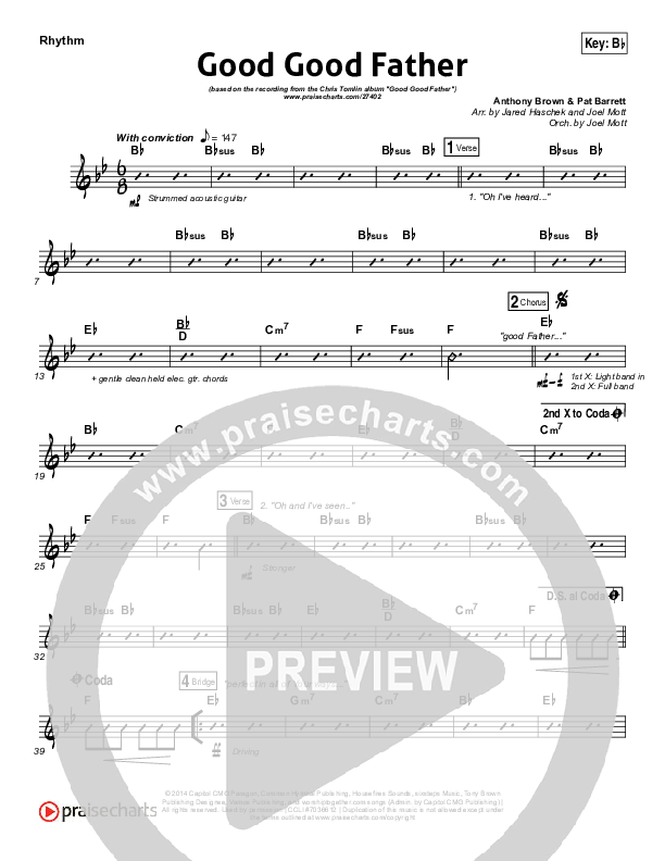 Good Good Father (Choral Anthem SATB) Rhythm Chart (Housefires / NextGen Worship / Arr. Richard Kingsmore)
