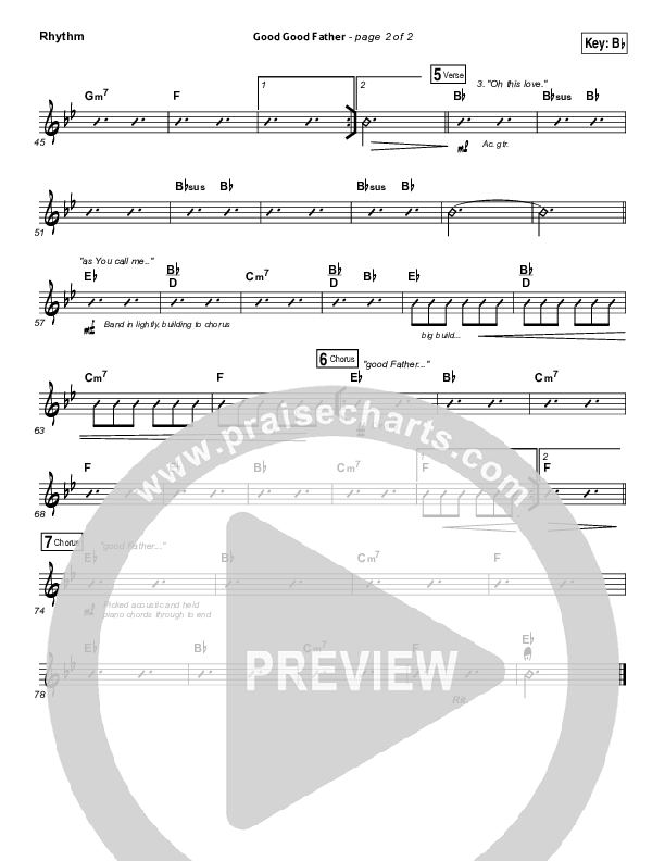 Good Good Father (Choral Anthem SATB) Rhythm Chart (Housefires / NextGen Worship / Arr. Richard Kingsmore)