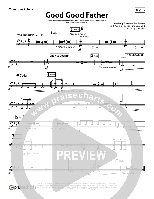 Good Good Father (Choral Anthem SATB) Trombone 3/Tuba (Housefires / NextGen Worship / Arr. Richard Kingsmore)