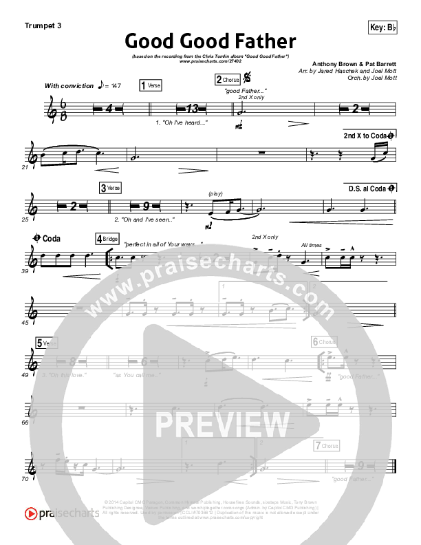 Good Good Father (Choral Anthem SATB) Trumpet 3 (Housefires / NextGen Worship / Arr. Richard Kingsmore)
