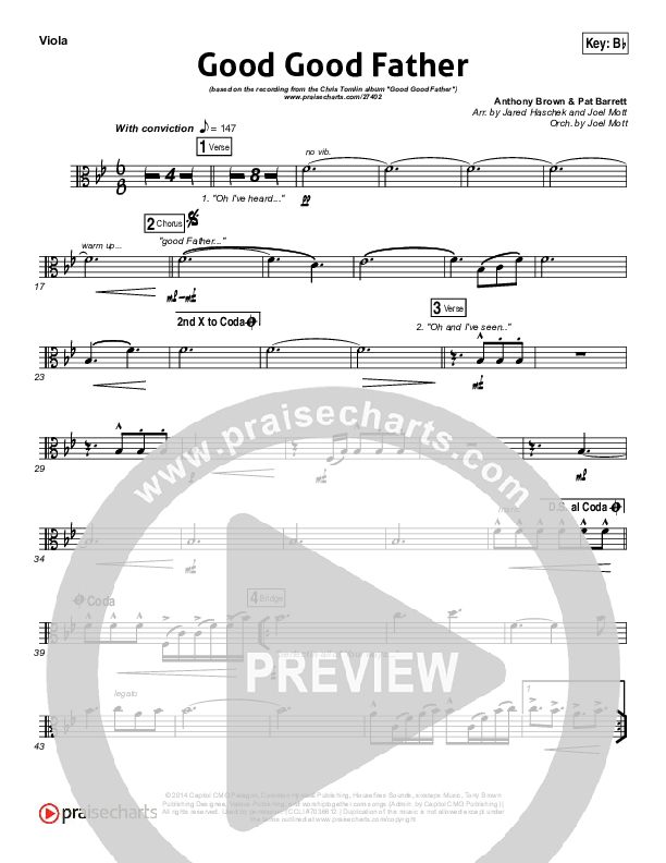 Good Good Father (Choral Anthem SATB) Viola (Housefires / NextGen Worship / Arr. Richard Kingsmore)
