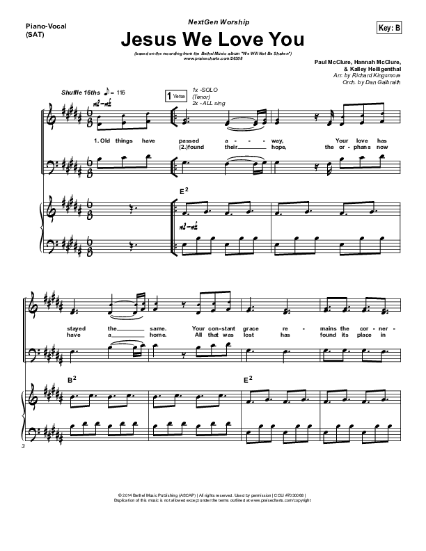 Jesus We Love You (Choral Anthem SATB) Piano/Vocal (SATB) (Bethel Music / NextGen Worship / Arr. Richard Kingsmore)