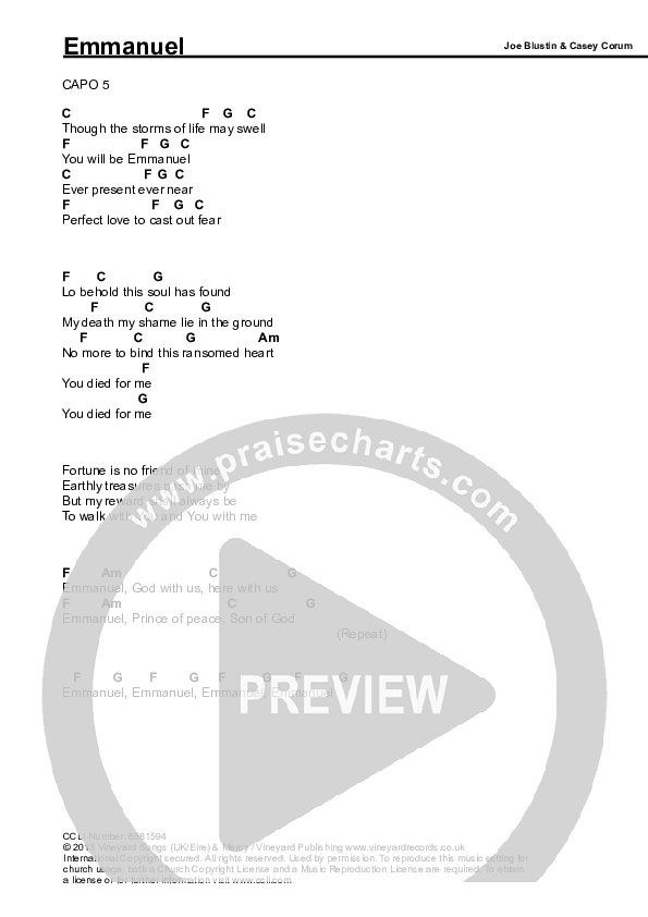 Emmanuel Chords & Lyrics (Vineyard UK)
