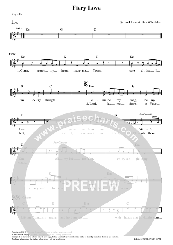 Fiery Love Lead Sheet (Vineyard UK)