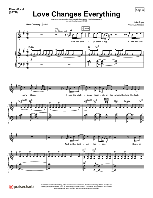 Love Changes Everything Piano/Vocal (SATB) (Jake Espy)