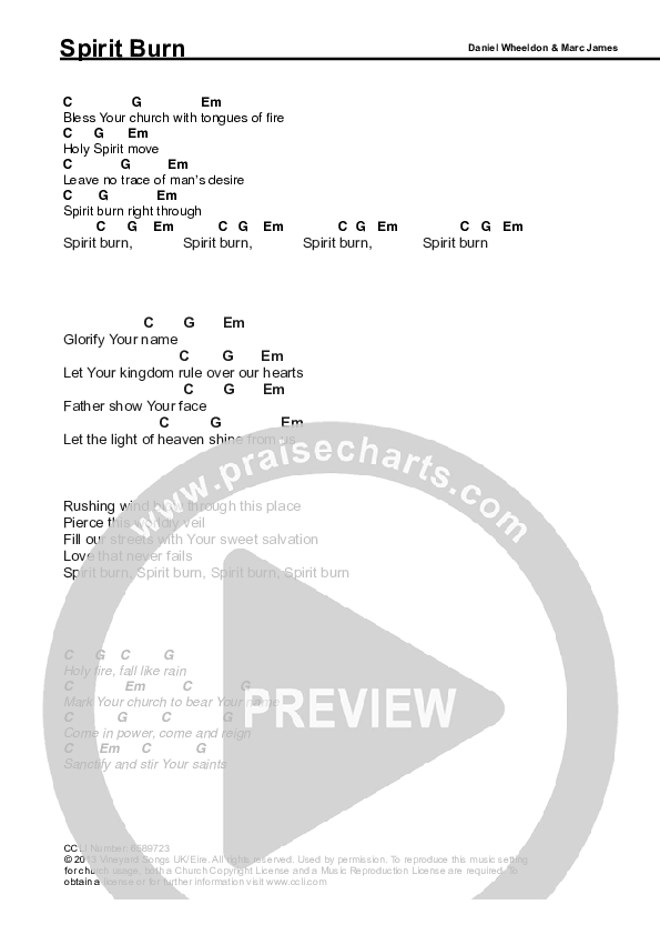 Spirit Burn Chords & Lyrics (Vineyard UK)