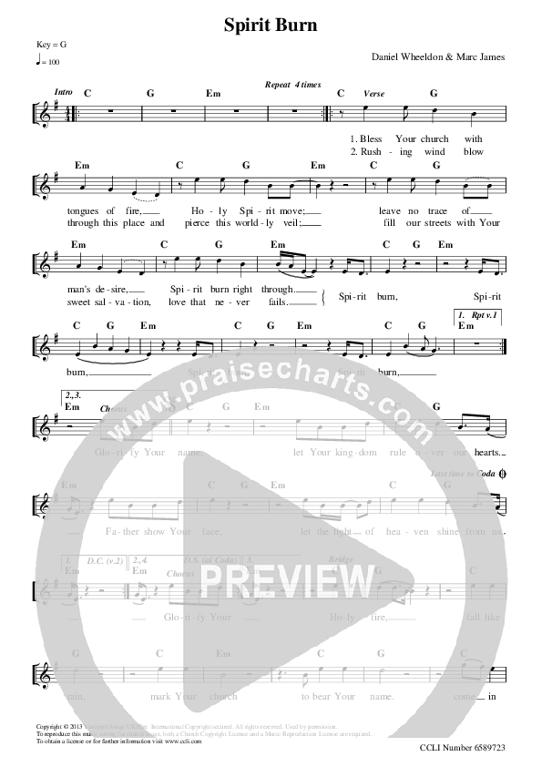 Spirit Burn Lead Sheet (Vineyard UK)