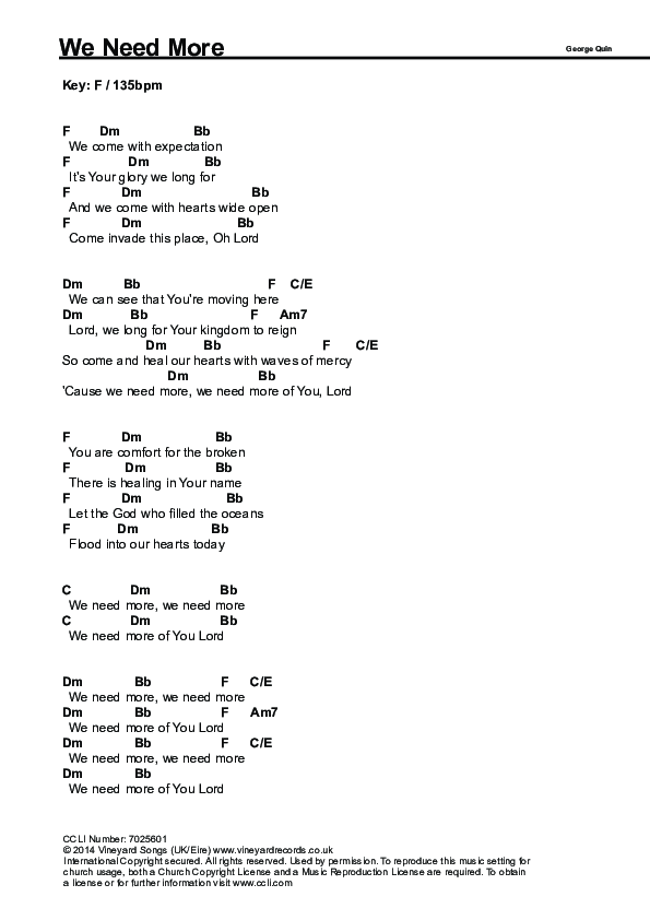 We Need More Chords & Lyrics (Vineyard UK)