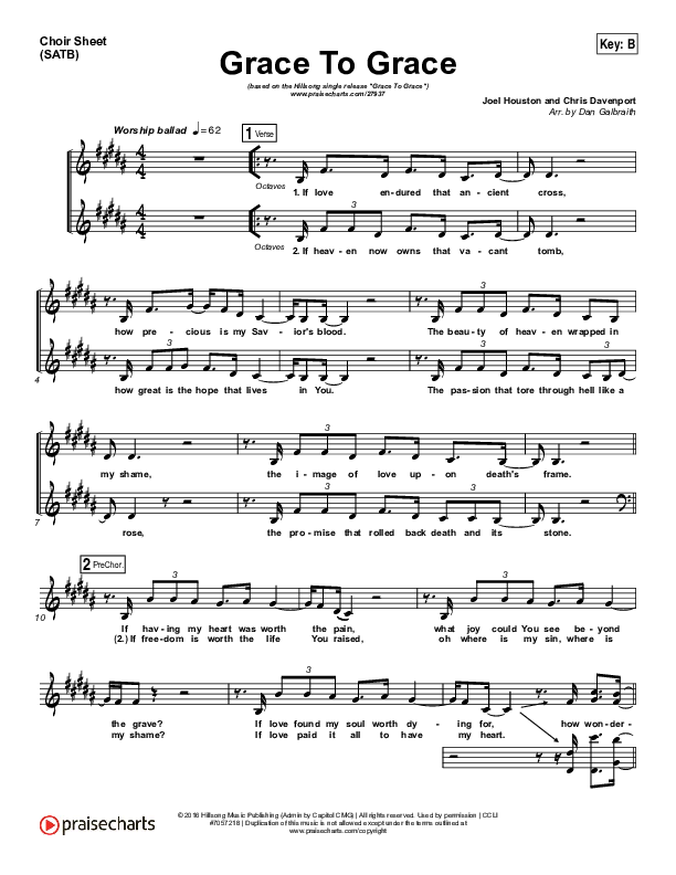 Grace To Grace Choir Sheet (SATB) (Hillsong Worship)