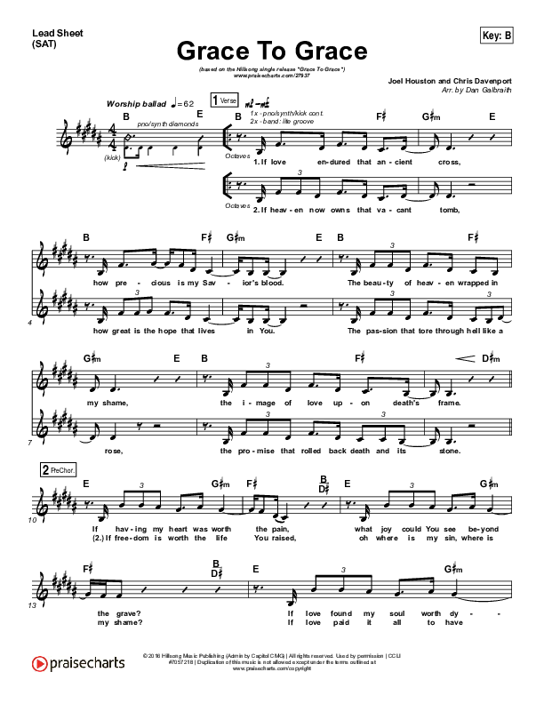 Grace To Grace Lead Sheet (SAT) (Hillsong Worship)