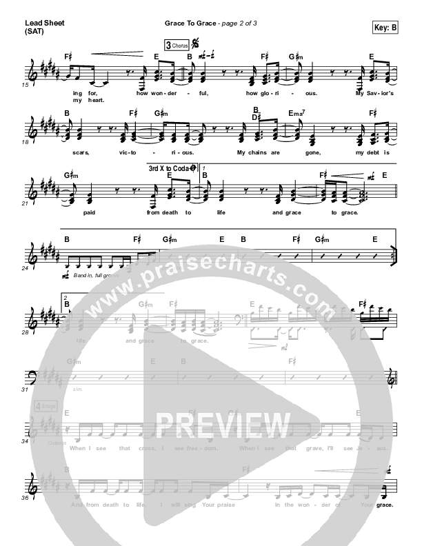 Grace To Grace Lead Sheet (SAT) (Hillsong Worship)